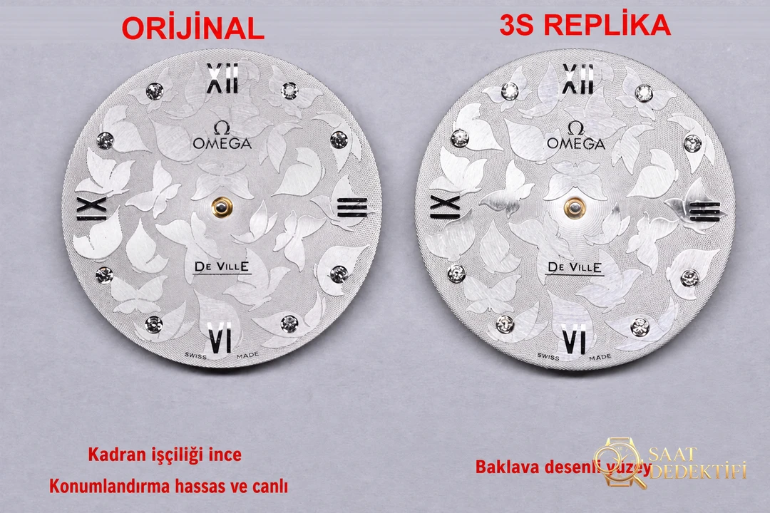 Gerçek-Replika Karşılaştırması: 3S Factory Omega De Ville Prestige Butterfly Kadın Kol Saati - Cam Yansıma Önleyici (AR) Kaplama