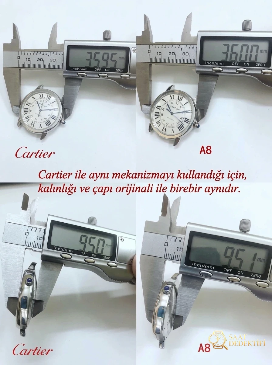 Gerçek-Replika Karşılaştırması: A8 Factory Cartier Ronde Solo 36 MM Uniseks Replika ile Orijinal Karşılaştırmalı İnceleme - Makro Kadran ve İndeks İşçiliği