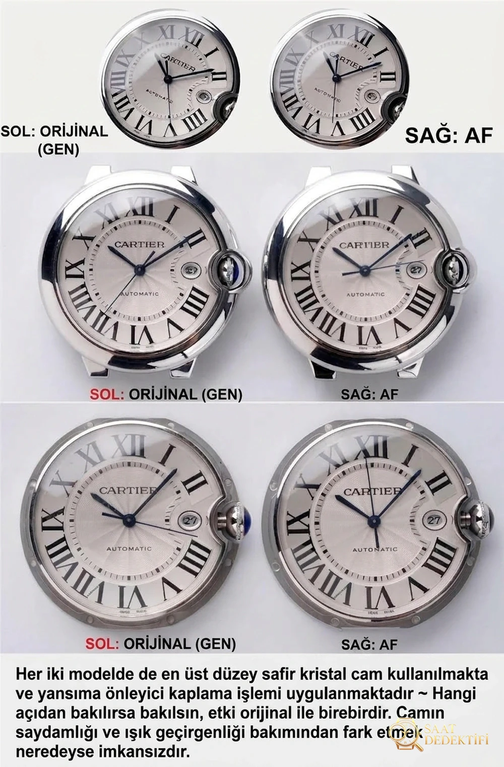 Gerçek-replika karşılaştırması: AF Factory Ballon Bleu 42 mm büyük boy erkek replika saat - Arka Kapak ve Mekanizma Detayı