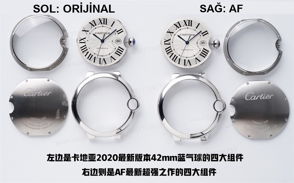 Gerçek-replika karşılaştırması: AF Factory Ballon Bleu 42 mm büyük boy erkek replika saat — 5. fotoğraf