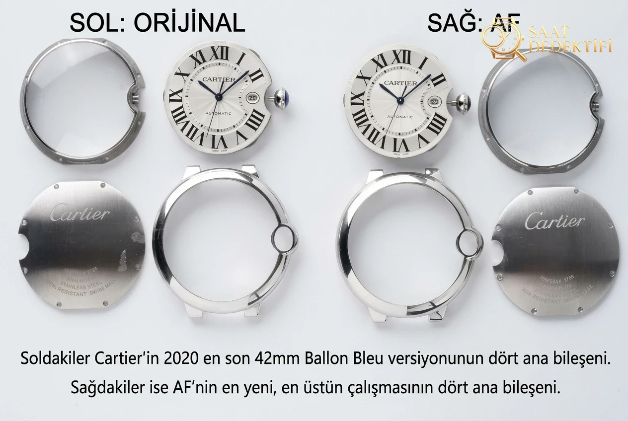 Gerçek-replika karşılaştırması: AF Factory Ballon Bleu 42 mm büyük boy erkek replika saat - Bilezik, Toka ve Klips Mekanizması
