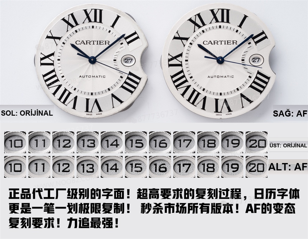Gerçek-replika karşılaştırması: AF Factory Ballon Bleu 42 mm büyük boy erkek replika saat — 6. fotoğraf