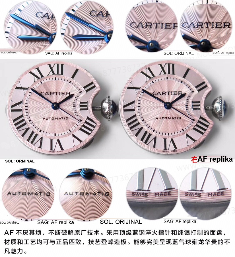 Gerçek-replika karşılaştırması: AF Factory Cartier Ballon Bleu 33 mm pembe kadran 076 orijinal mekanizma bir bakışta ele verir mi? — 18. fotoğraf