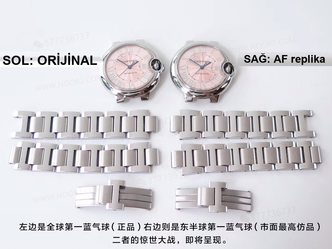 Gerçek-replika karşılaştırması: AF Factory Cartier Ballon Bleu 33 mm pembe kadran 076 orijinal mekanizma bir bakışta ele verir mi? — 19. fotoğraf
