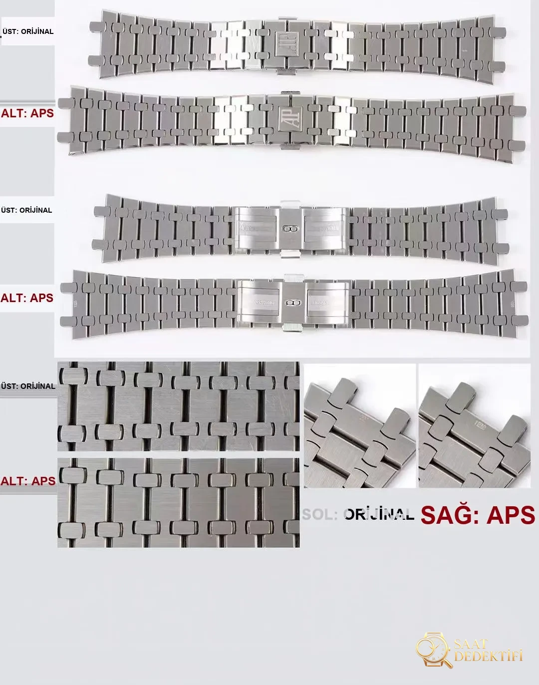 Gerçek-replika karşılaştırması: APS Factory AP Audemars Piguet Royal Oak serisi 15400ST.OO.1220ST.03 mavi kadranlı klasik kol saati - Arka Kapak ve Mekanizma Detayı