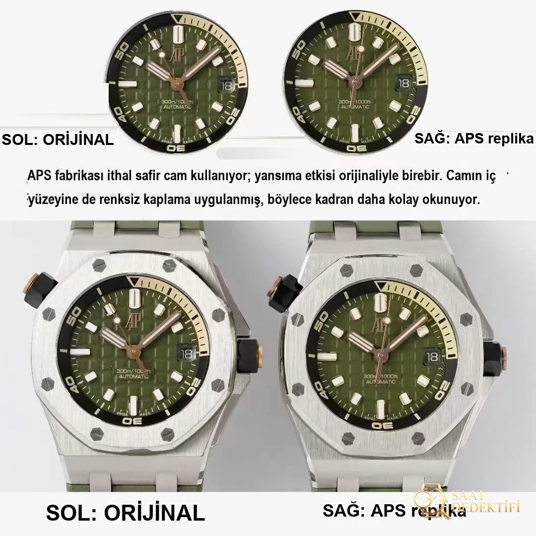 Gerçek-replika karşılaştırması: APS Factory Audemars Piguet 15720 hızlı sök kayış 4308 mekanizma - Kadran Detayı ve Bezel İşçiliği