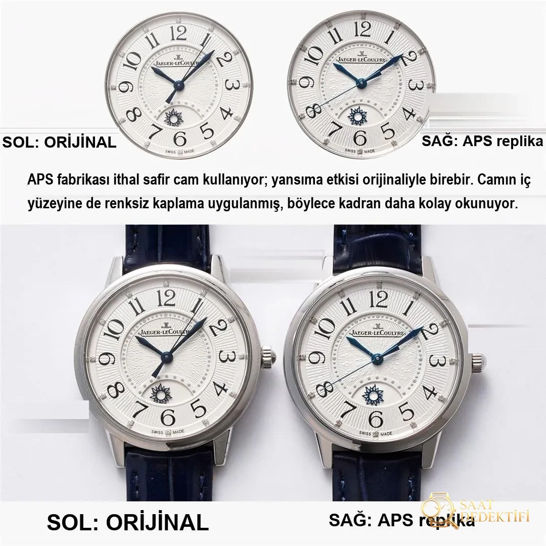 Gerçek-Replika Karşılaştırması: APS Factory Jaeger-LeCoultre Rendez-Vous 898A Entegre Mekanizma - Kadran Detayı ve Bezel İşçiliği