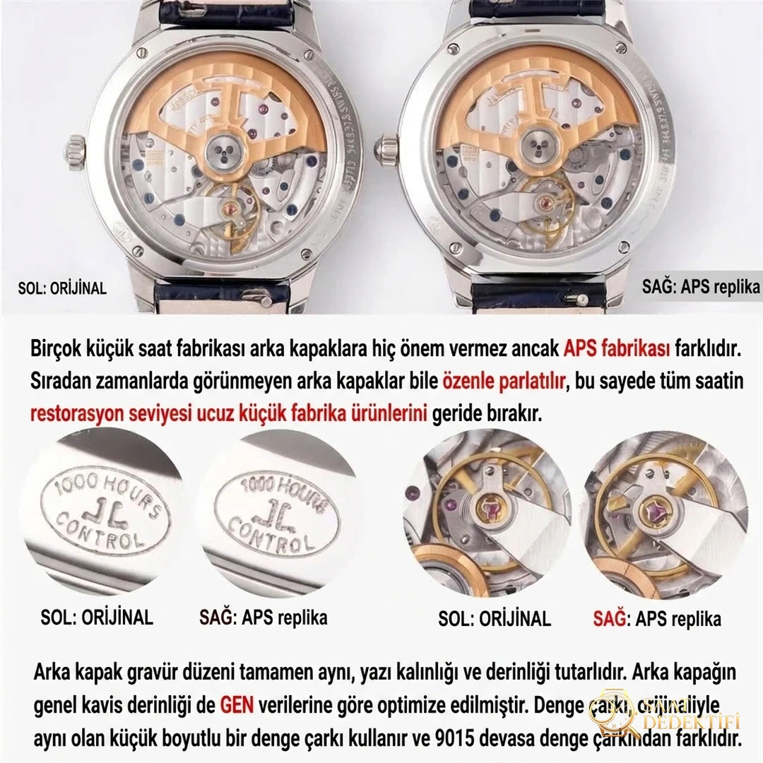 Gerçek-Replika Karşılaştırması: APS Factory Jaeger-LeCoultre Rendez-Vous 898A Entegre Mekanizma - Arka Kapak ve Mekanizma Detayı