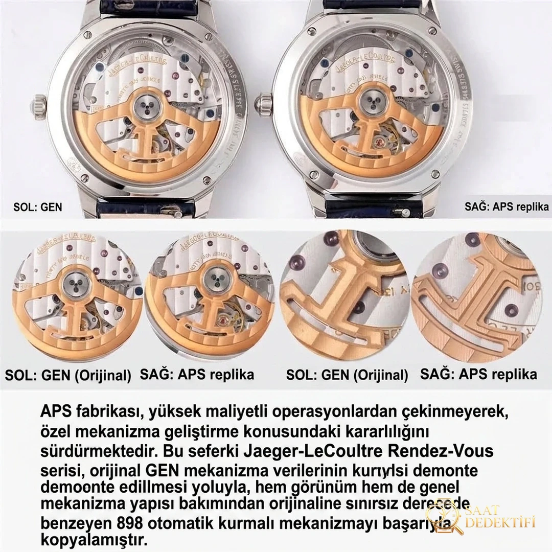 Gerçek-Replika Karşılaştırması: APS Factory Jaeger-LeCoultre Rendez-Vous 898A Entegre Mekanizma - Fosfor ve Super-LumiNova Gece Görünümü