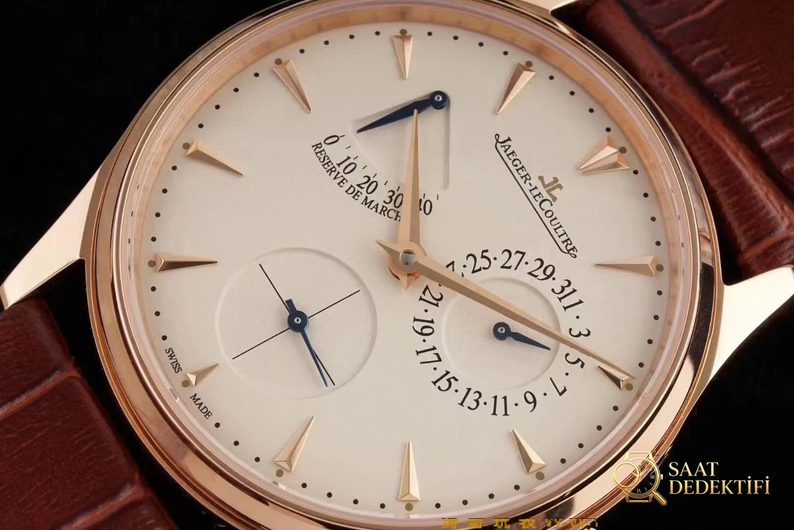 Gerçek-replika karşılaştırması: AZ Factory Joker — Jaeger-LeCoultre Master serisi 1378420 saat - Kurma Kolu Yivleri ve Tutuş Dokusu