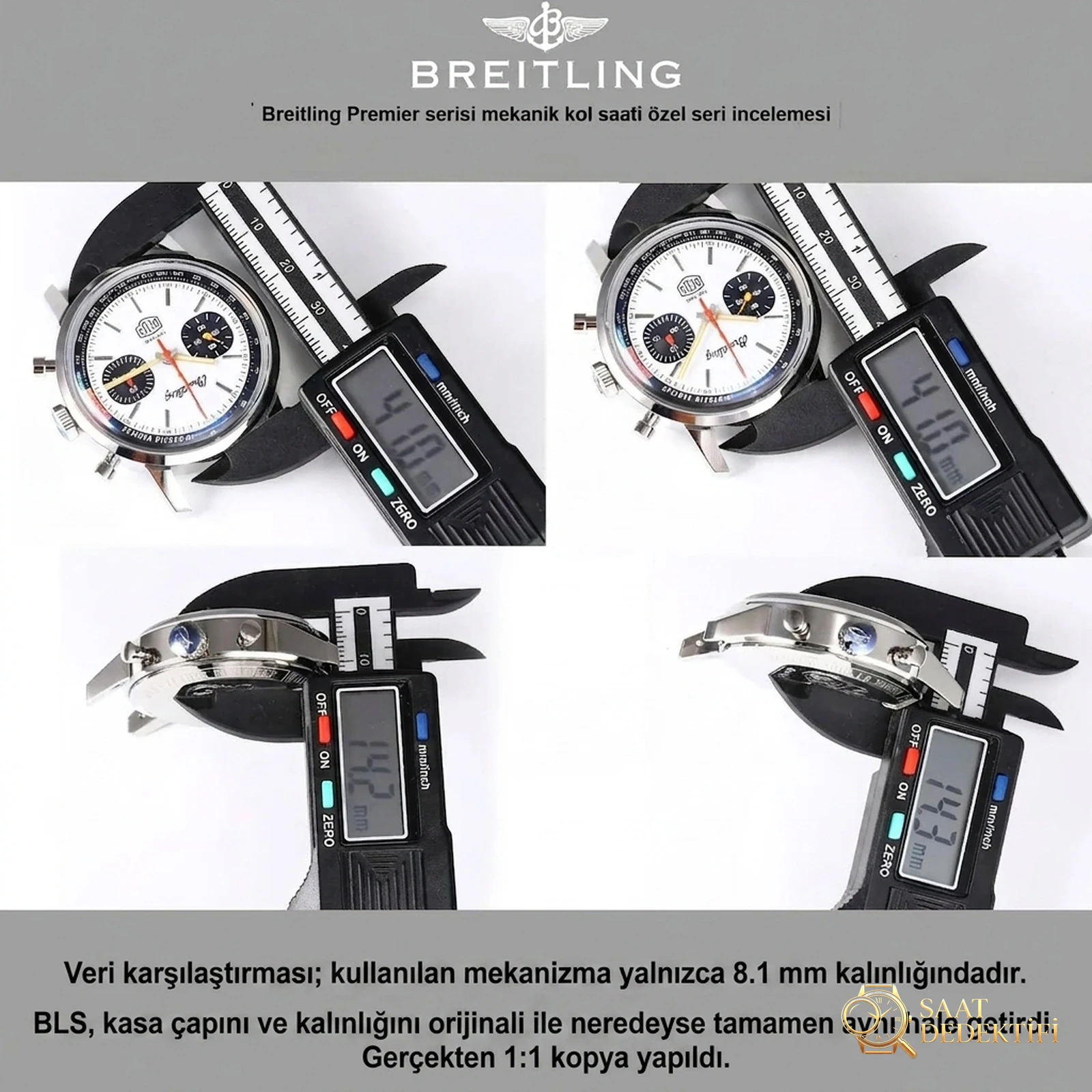 Gerçek-replika karşılaştırması: BLS Factory Breitling Premier Top Time Deus kronograf replika saat - Kasa Profili ve Kurma Kolu İncelemesi