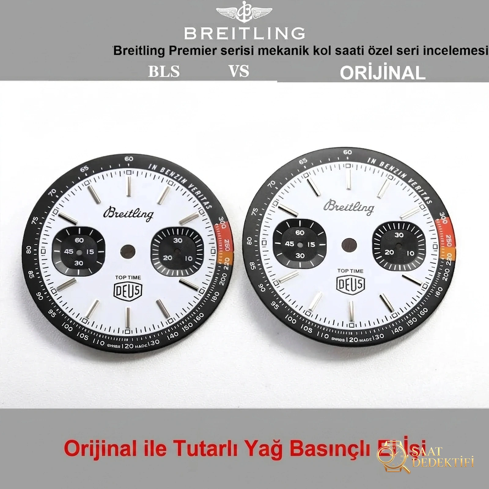 Gerçek-replika karşılaştırması: BLS Factory Breitling Premier Top Time Deus kronograf replika saat - Bilezik, Toka ve Klips Mekanizması