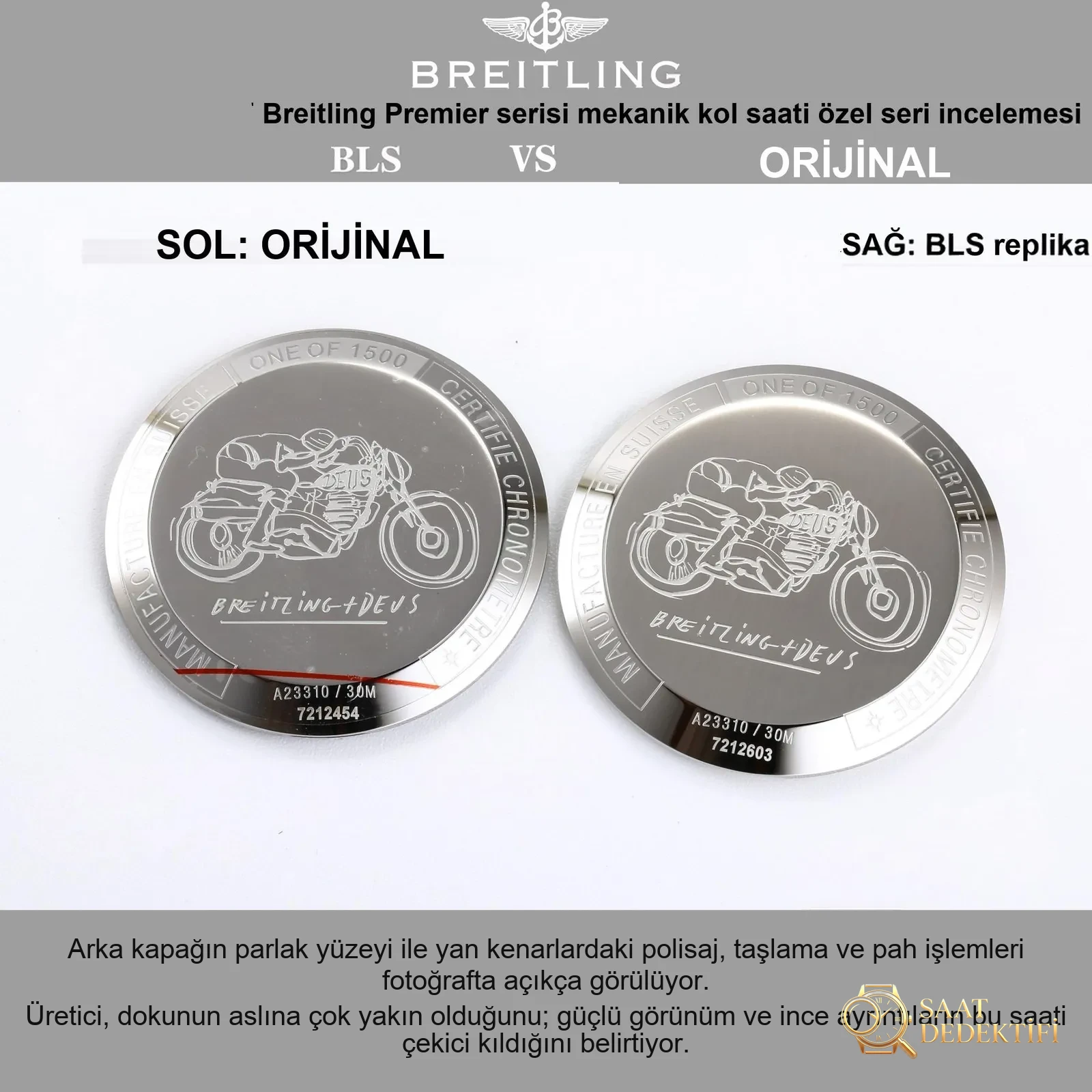 Gerçek-replika karşılaştırması: BLS Factory Breitling Premier Top Time Deus kronograf replika saat - Bilekte Duruş ve Kasa Orantısı