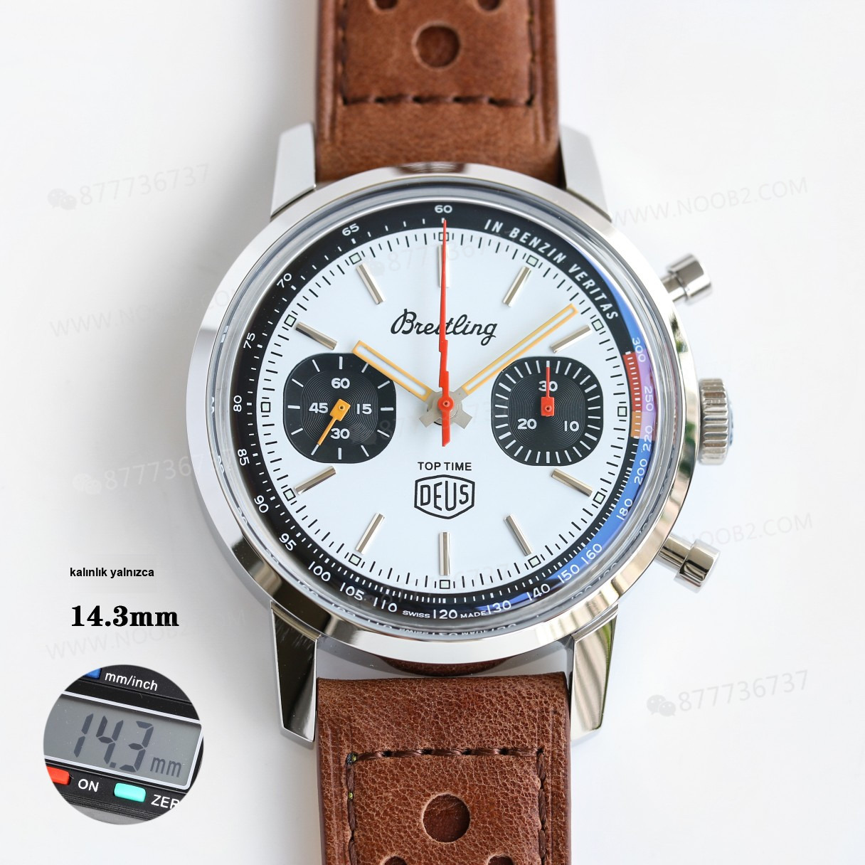 Gerçek-replika karşılaştırması: BLS Factory Breitling Premier Top Time Deus kronograf replika saat — 10. fotoğraf