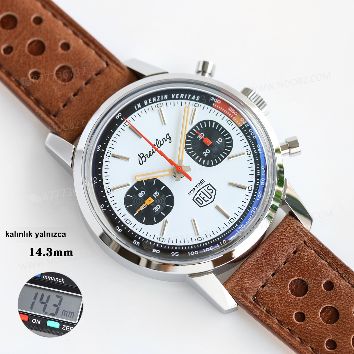 Gerçek-replika karşılaştırması: BLS Factory Breitling Premier Top Time Deus kronograf replika saat — 12. fotoğraf