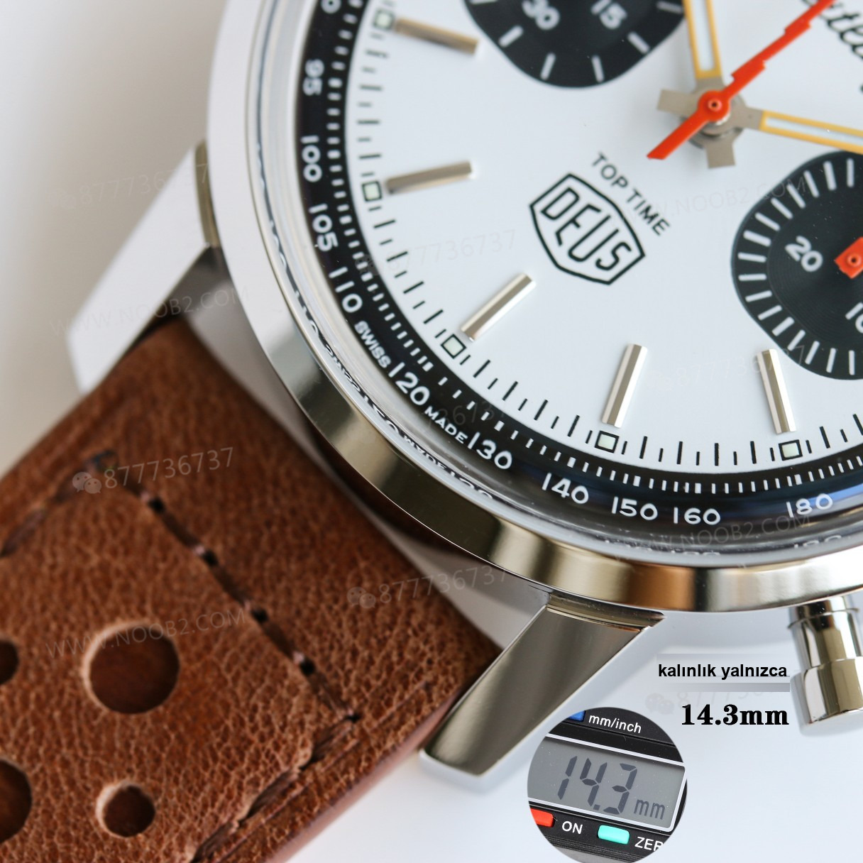 Gerçek-replika karşılaştırması: BLS Factory Breitling Premier Top Time Deus kronograf replika saat — 15. fotoğraf