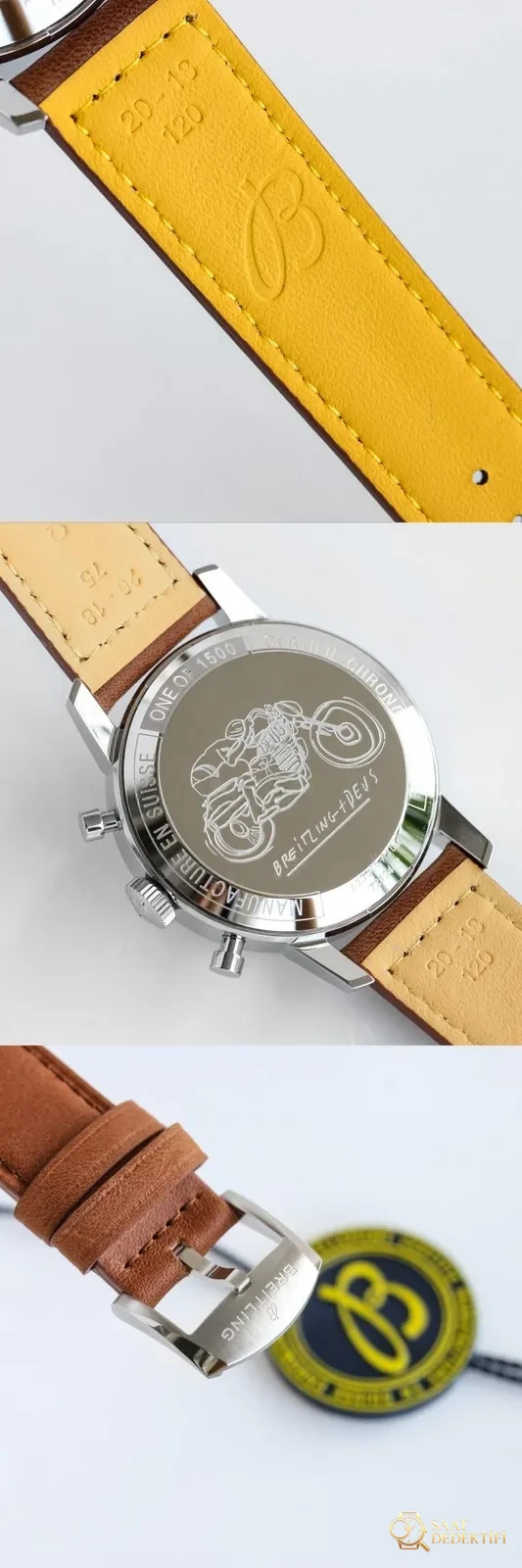 Gerçek-replika karşılaştırması: BLS Factory Breitling Premier Top Time Deus kronograf replika saat - Cam Yansıma Önleyici (AR) Kaplama