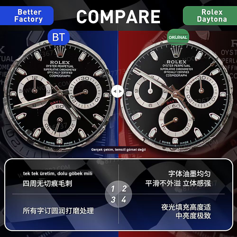 Gerçek-replika karşılaştırması: BT Factory/better Rolex Daytona 4130 mekanizması ile orijinal arasında ne fark var? — 2. fotoğraf