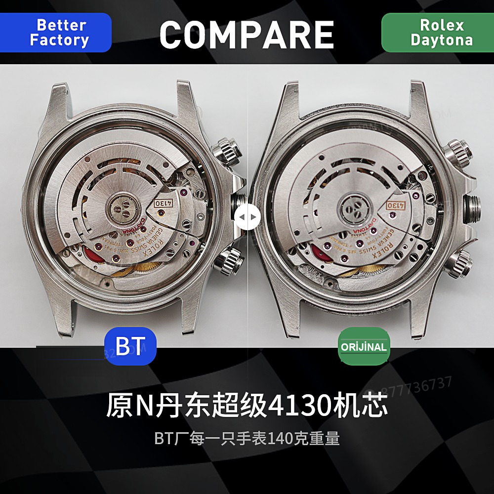 Gerçek-replika karşılaştırması: BT Factory/better Rolex Daytona 4130 mekanizması ile orijinal arasında ne fark var? — 4. fotoğraf