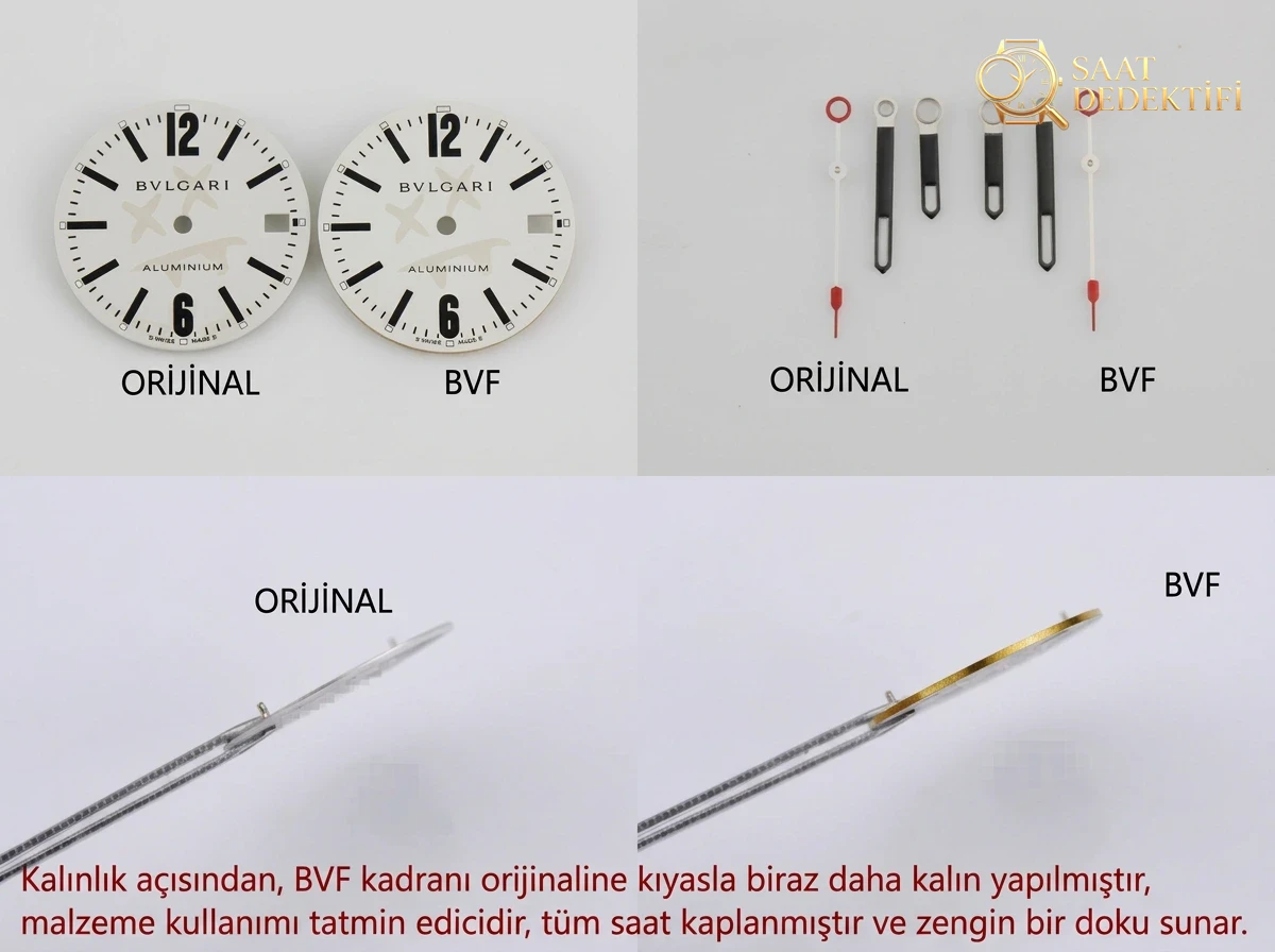 Gerçek-replika karşılaştırması: BVF Factory Bulgari 103539 STEVE AOKI iş birliği üç renk ok - Klips Kilidi ve Lazer Damgalar