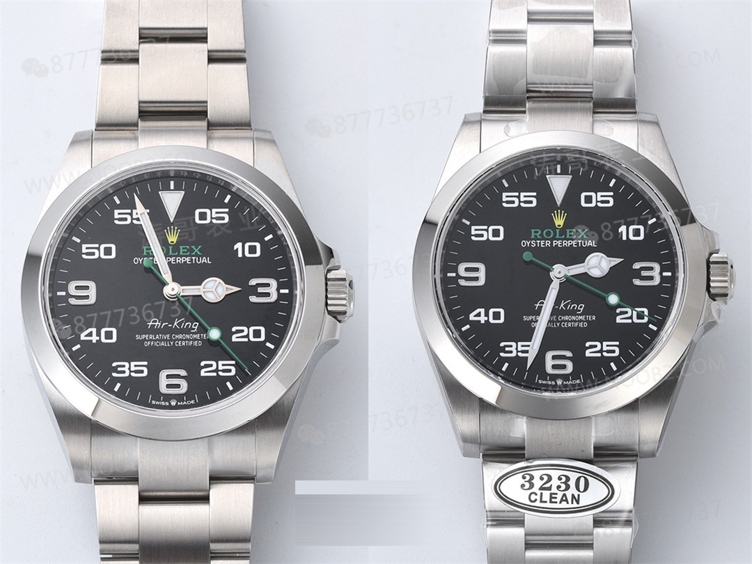 Gerçek-Replika Karşılaştırması: Clean Rolex Air-King m126900 Simetrik Saat İşaretleri — 1. fotoğraf