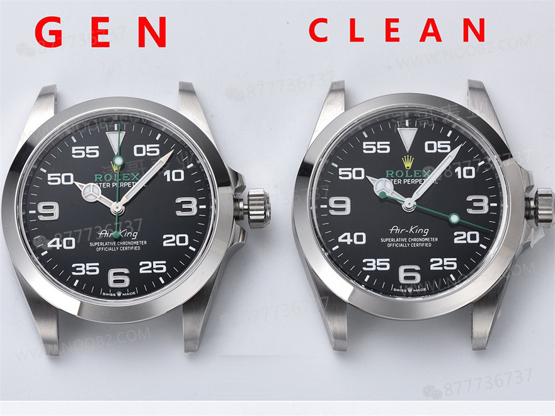 Gerçek-Replika Karşılaştırması: Clean Rolex Air-King m126900 Simetrik Saat İşaretleri — 2. fotoğraf