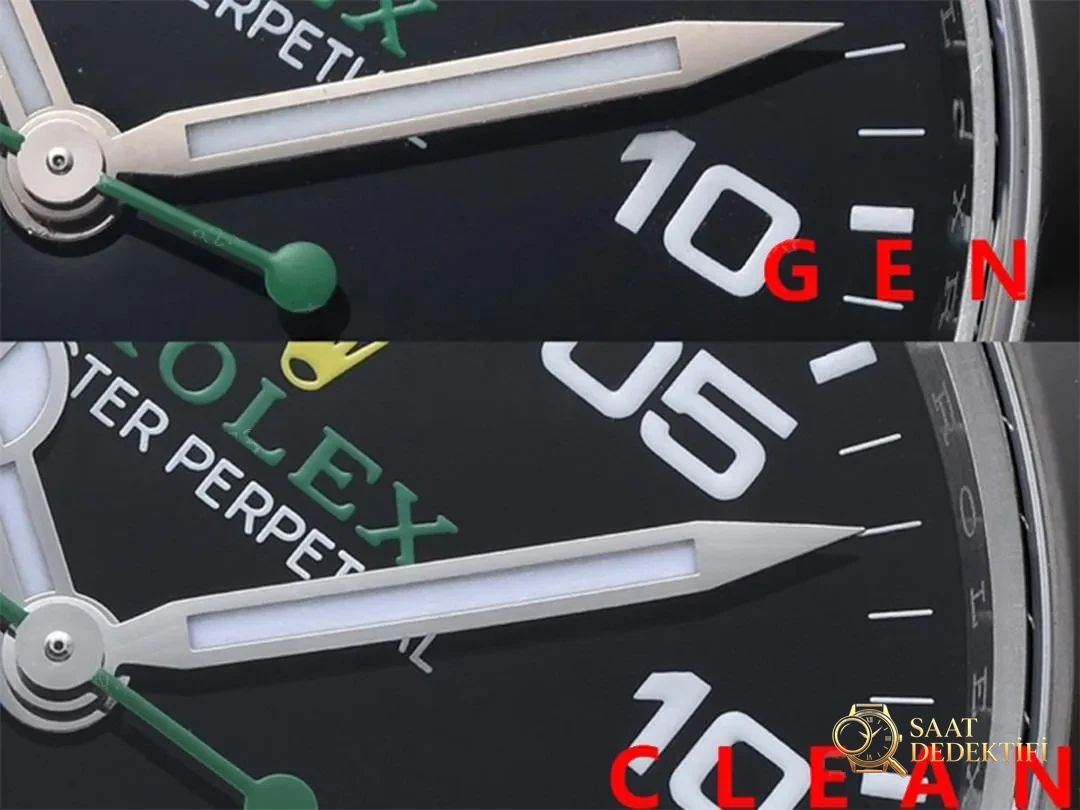 Gerçek-Replika Karşılaştırması: Clean Rolex Air-King m126900 Simetrik Saat İşaretleri - Bilezik, Toka ve Klips Mekanizması