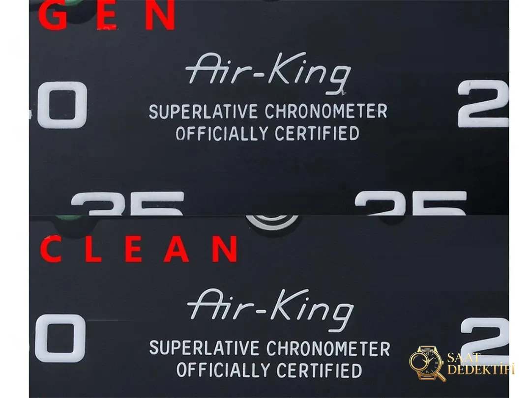 Gerçek-Replika Karşılaştırması: Clean Rolex Air-King m126900 Simetrik Saat İşaretleri - Klips Kilidi ve Lazer Damgalar