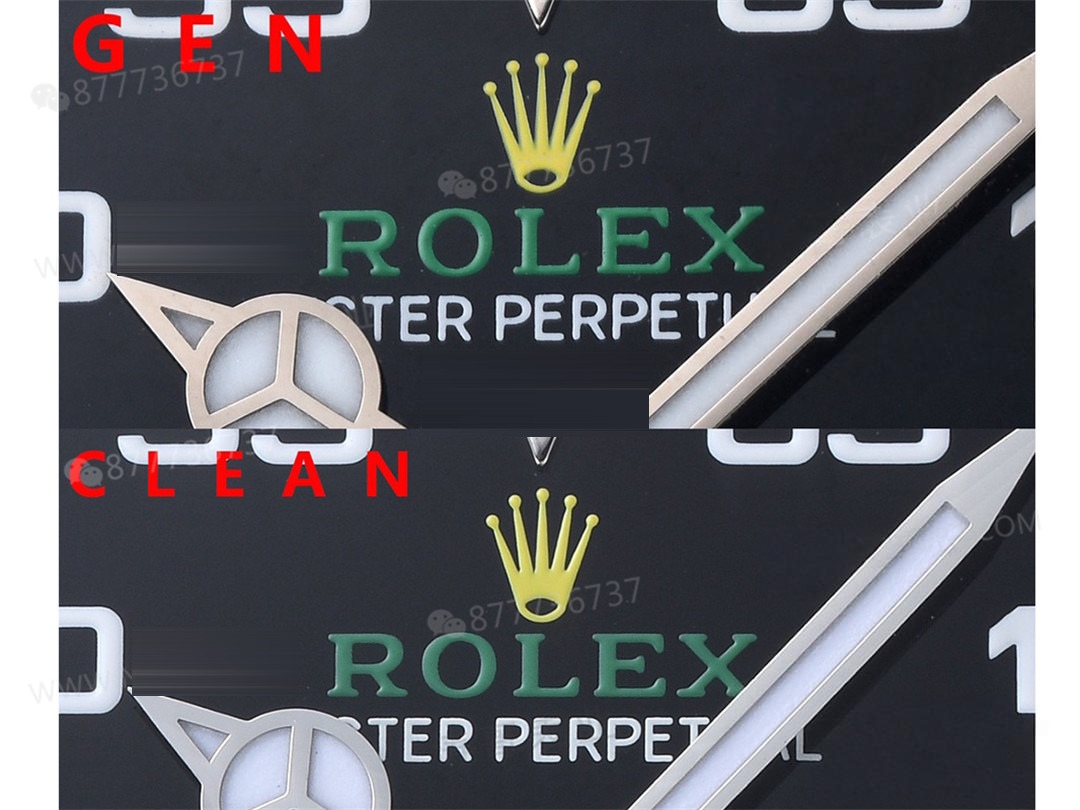 Gerçek-Replika Karşılaştırması: Clean Rolex Air-King m126900 Simetrik Saat İşaretleri — 8. fotoğraf
