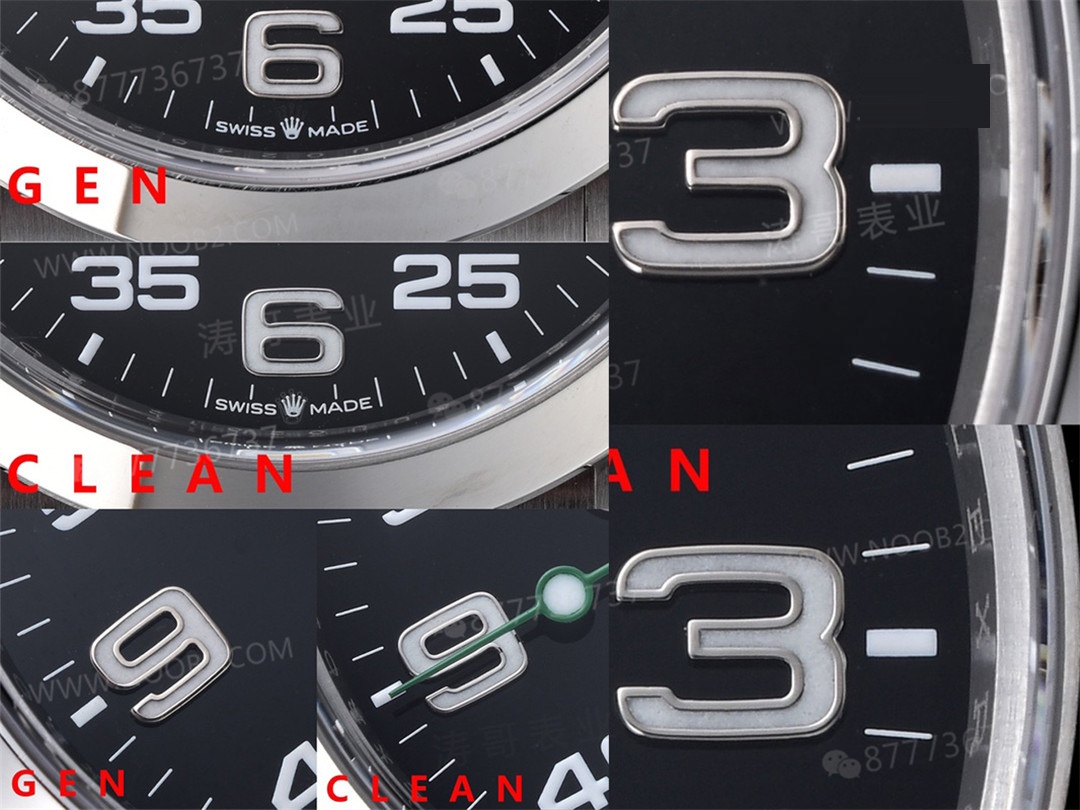 Gerçek-Replika Karşılaştırması: Clean Rolex Air-King m126900 Simetrik Saat İşaretleri — 9. fotoğraf