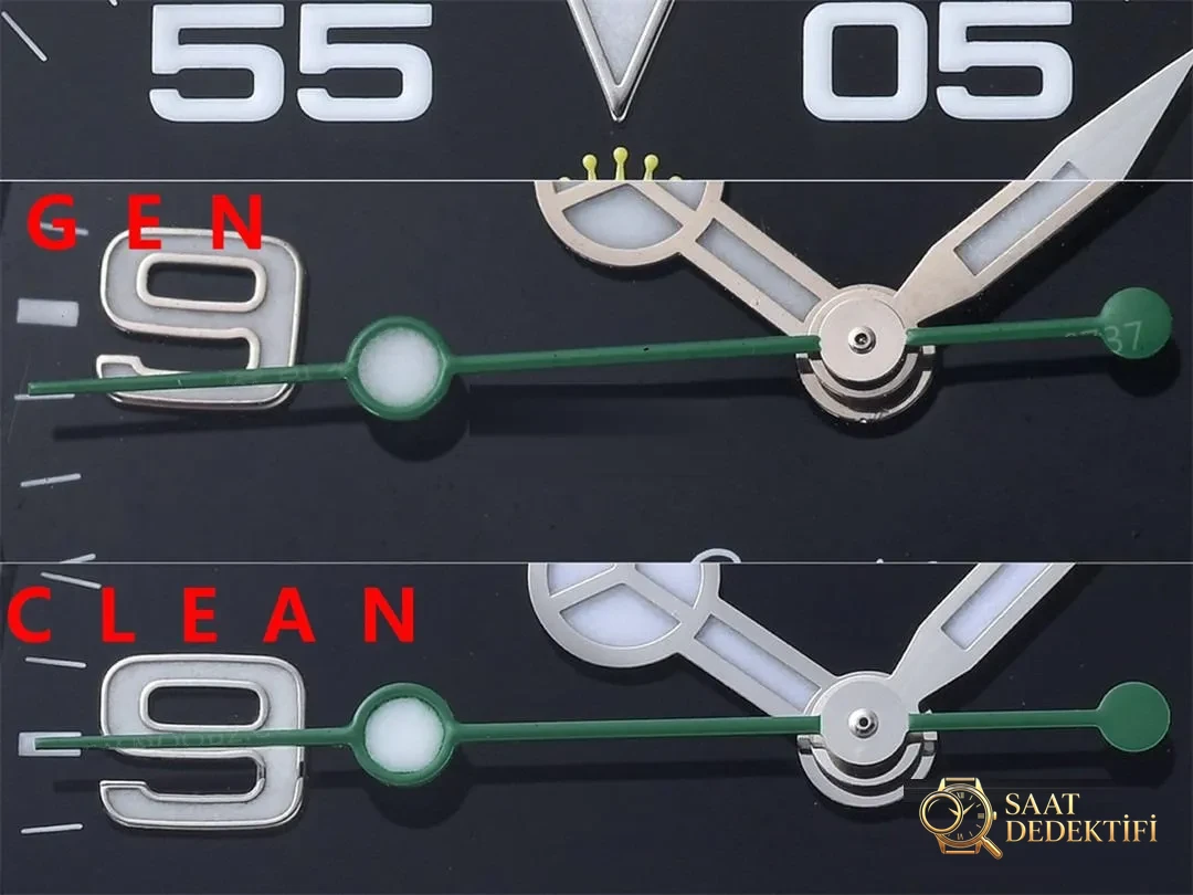 Gerçek-Replika Karşılaştırması: Clean Rolex Air-King m126900 Simetrik Saat İşaretleri - Yan Profil ve Kordon Bağlantısı