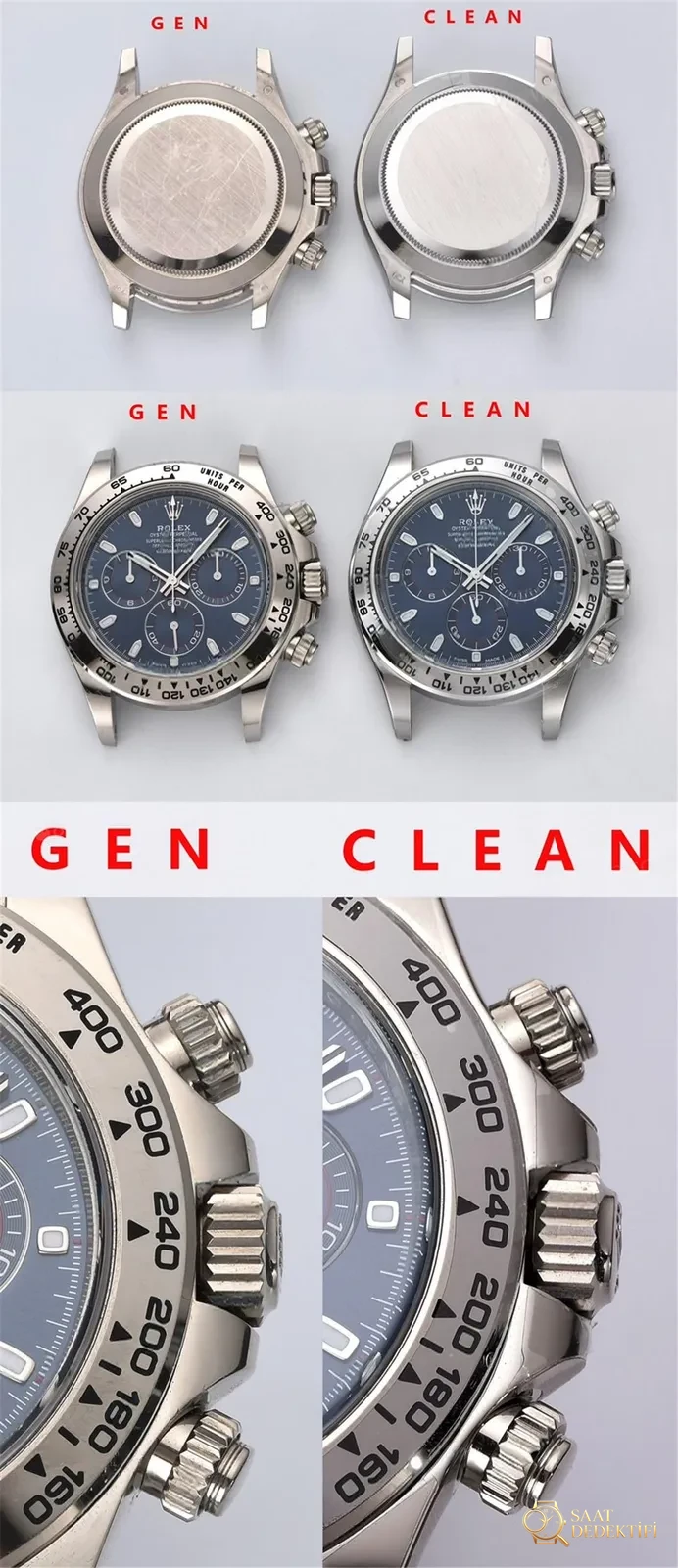 Gerçek-Replika Karşılaştırması: Clean Rolex Beyaz Altın Daytona Blue Cat m116509 Alınmaya Değer mi? - Kadran Detayı ve Bezel İşçiliği