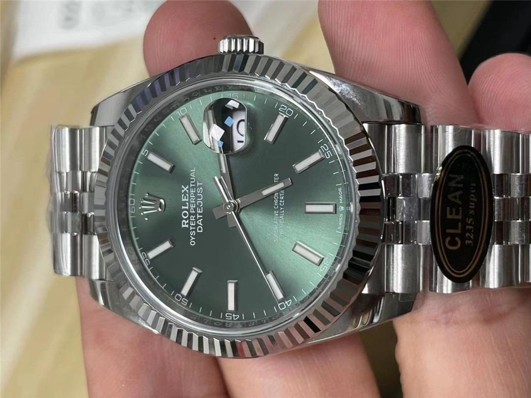 Gerçek-replika karşılaştırması: Clean Rolex Datejust nane yeşili kadran ilk bakışta replika belli olur mu? — 5. fotoğraf