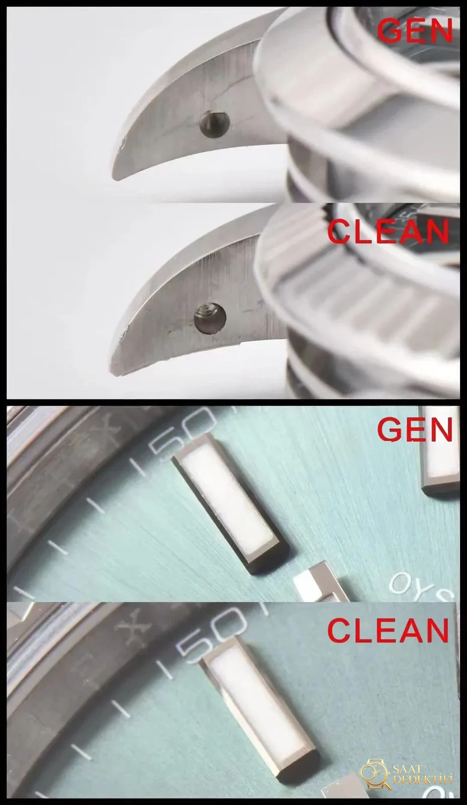 Gerçek-replika karşılaştırması: Clean Rolex Datejust nane yeşili kadran ilk bakışta replika belli olur mu? - Bilezik Bakla Ayrımı ve Pim Yapısı