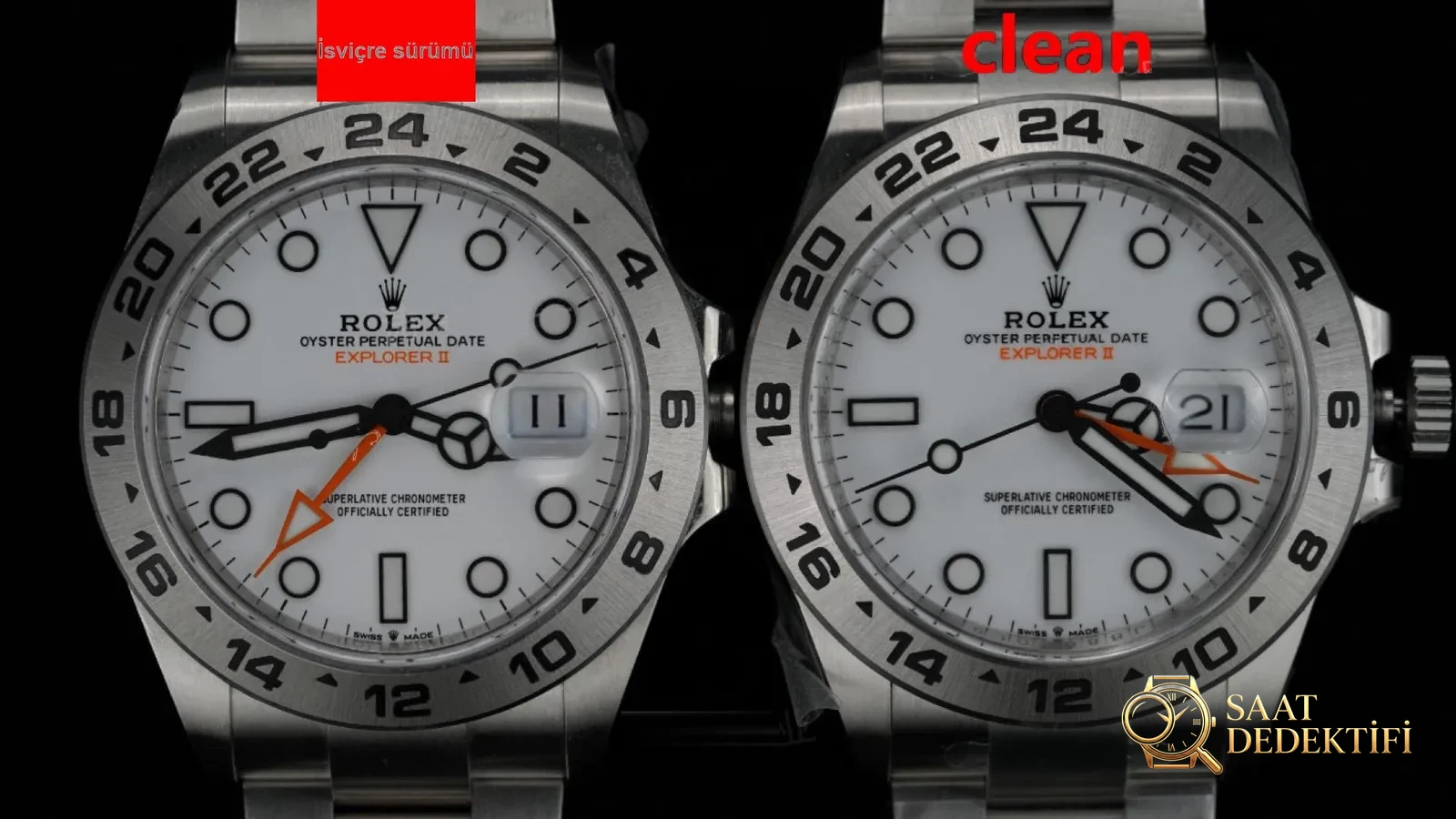 Gerçek-replika karşılaştırması: Clean Rolex Explorer II ile orijinalin karşılaştırması - Kadran Detayı ve Bezel İşçiliği