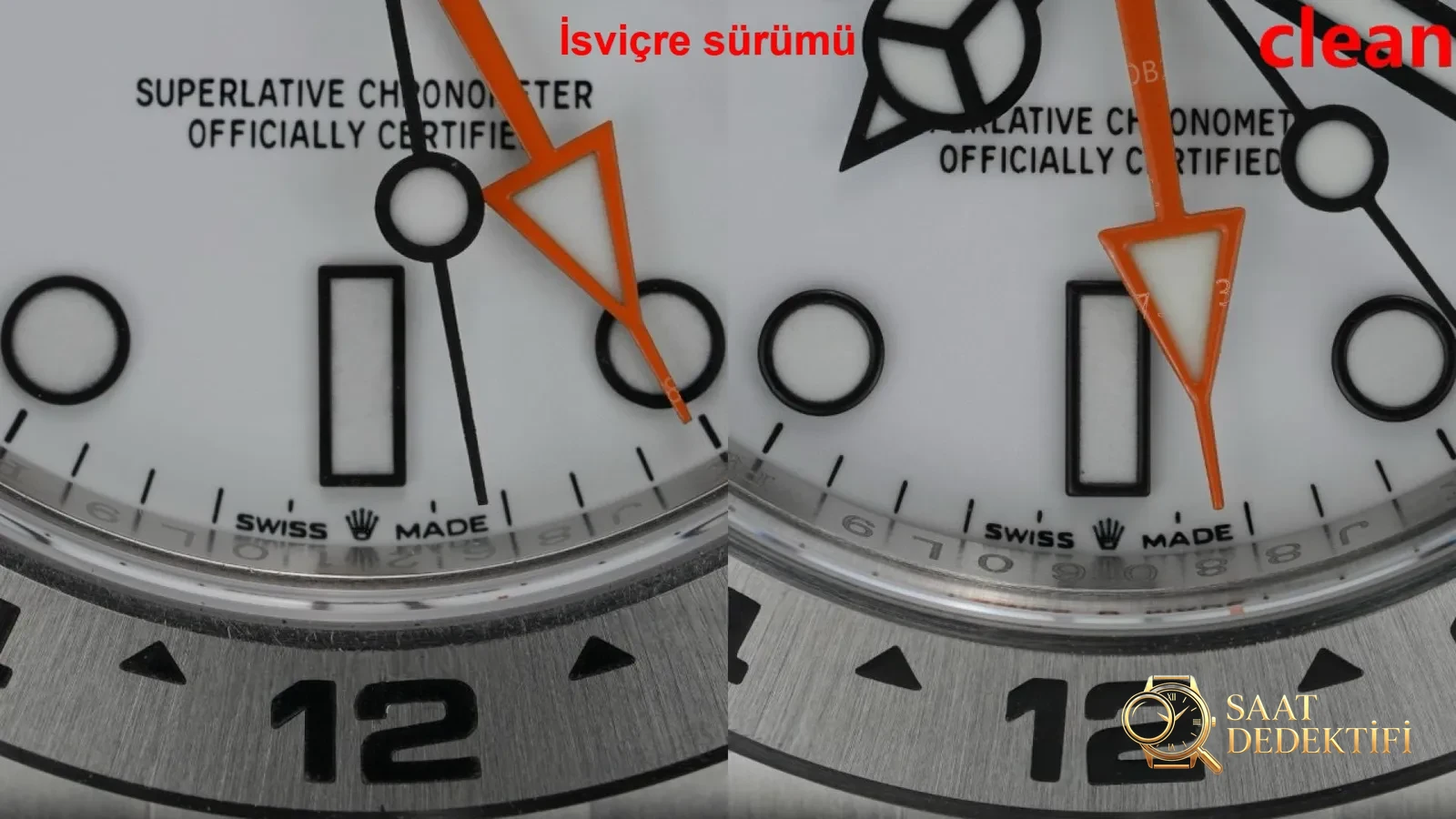 Gerçek-replika karşılaştırması: Clean Rolex Explorer II ile orijinalin karşılaştırması - Fosfor ve Super-LumiNova Gece Görünümü
