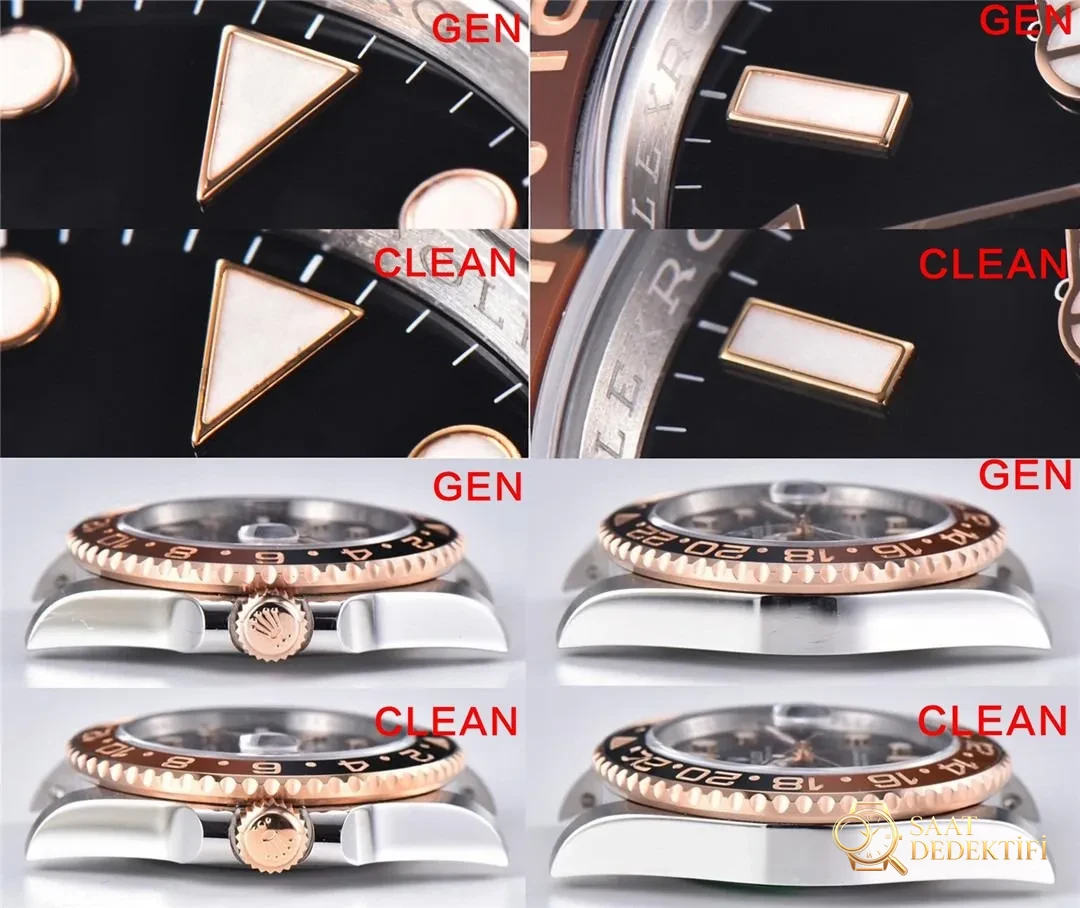 Gerçek-replika karşılaştırması: Clean Rolex GMT 126711 Root Beer bezelinin kalitesi iyi mi? - Kadran Detayı ve Bezel İşçiliği