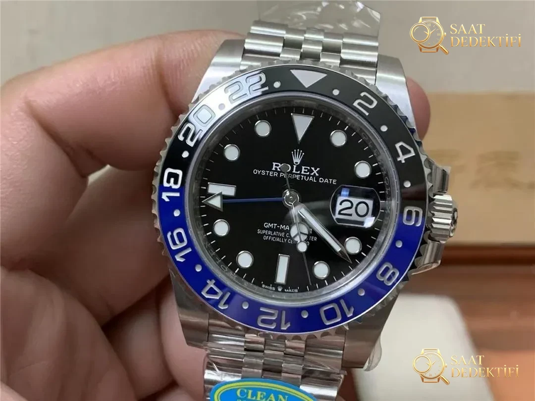 Gerçek-Replika Karşılaştırması: Clean Rolex GMT Inter Milan Bezel (Mavi-Siyah Bezel) - Makro Kadran ve İndeks İşçiliği
