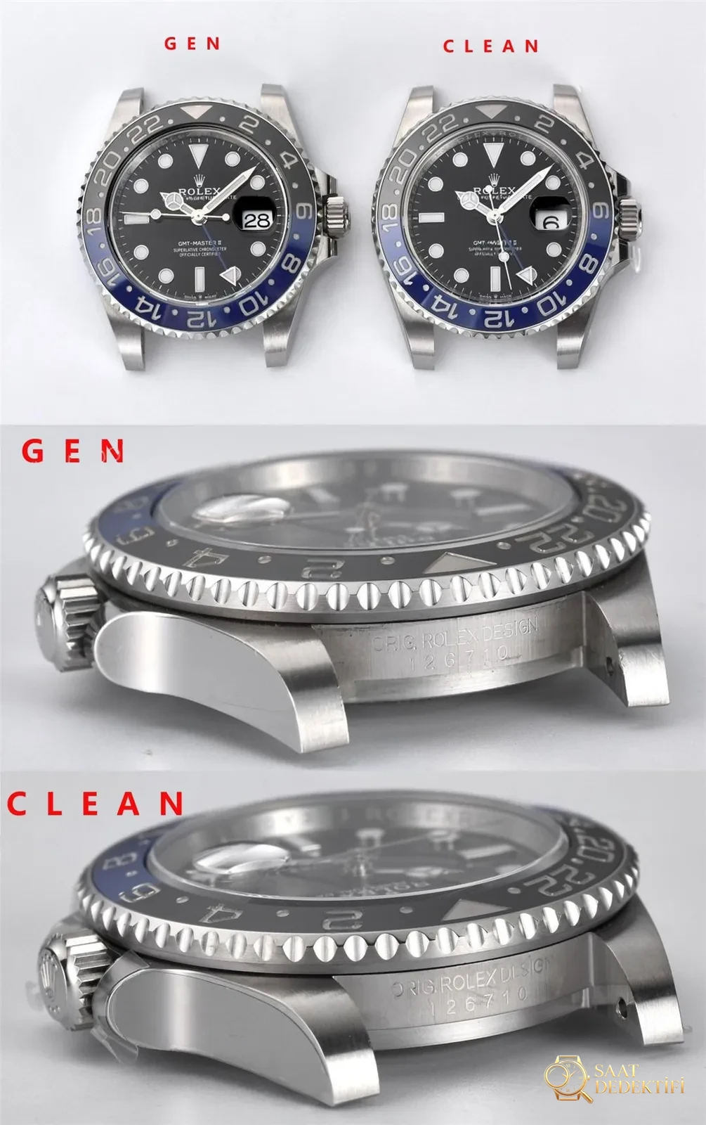 Gerçek-Replika Karşılaştırması: Clean Rolex GMT Inter Milan Bezel (Mavi-Siyah Bezel) - Kordon Dokusu ve Dikiş Detayları