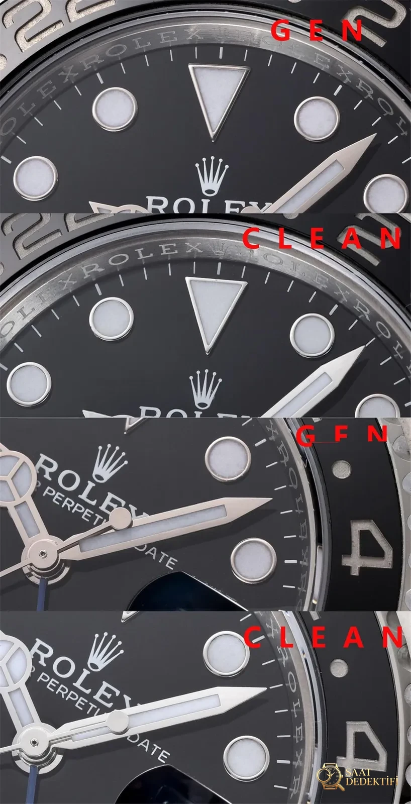 Gerçek-Replika Karşılaştırması: Clean Rolex GMT Inter Milan Bezel (Mavi-Siyah Bezel) - Arka Kapak Gravür ve Seri Numarası