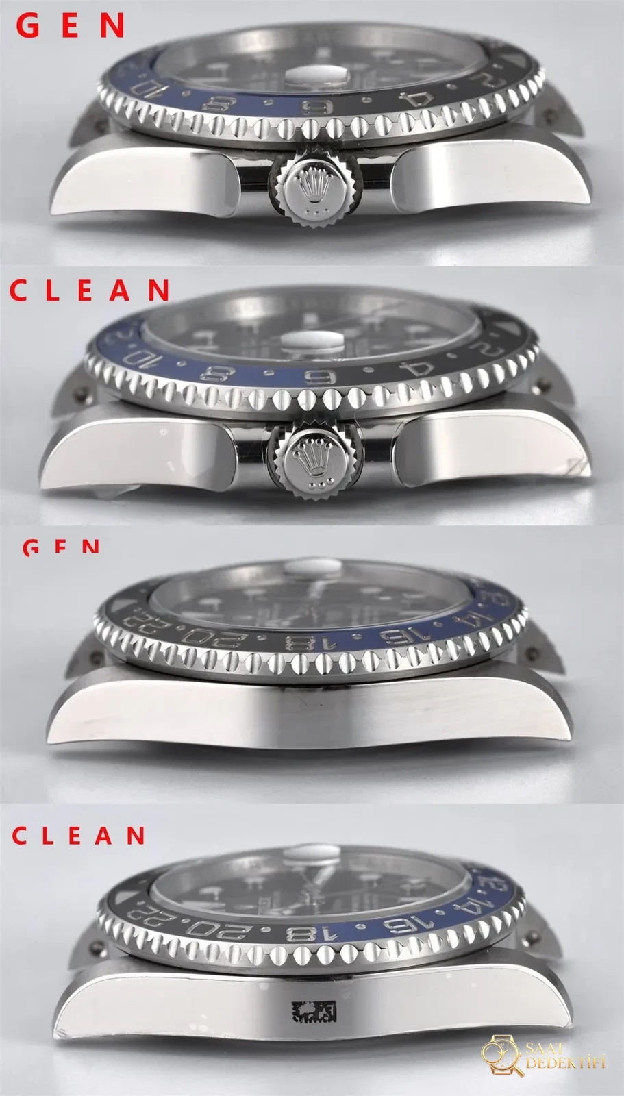Gerçek-Replika Karşılaştırması: Clean Rolex GMT Inter Milan Bezel (Mavi-Siyah Bezel) - Makro Mekanizma Köprüleri ve Cenevre Çizgileri