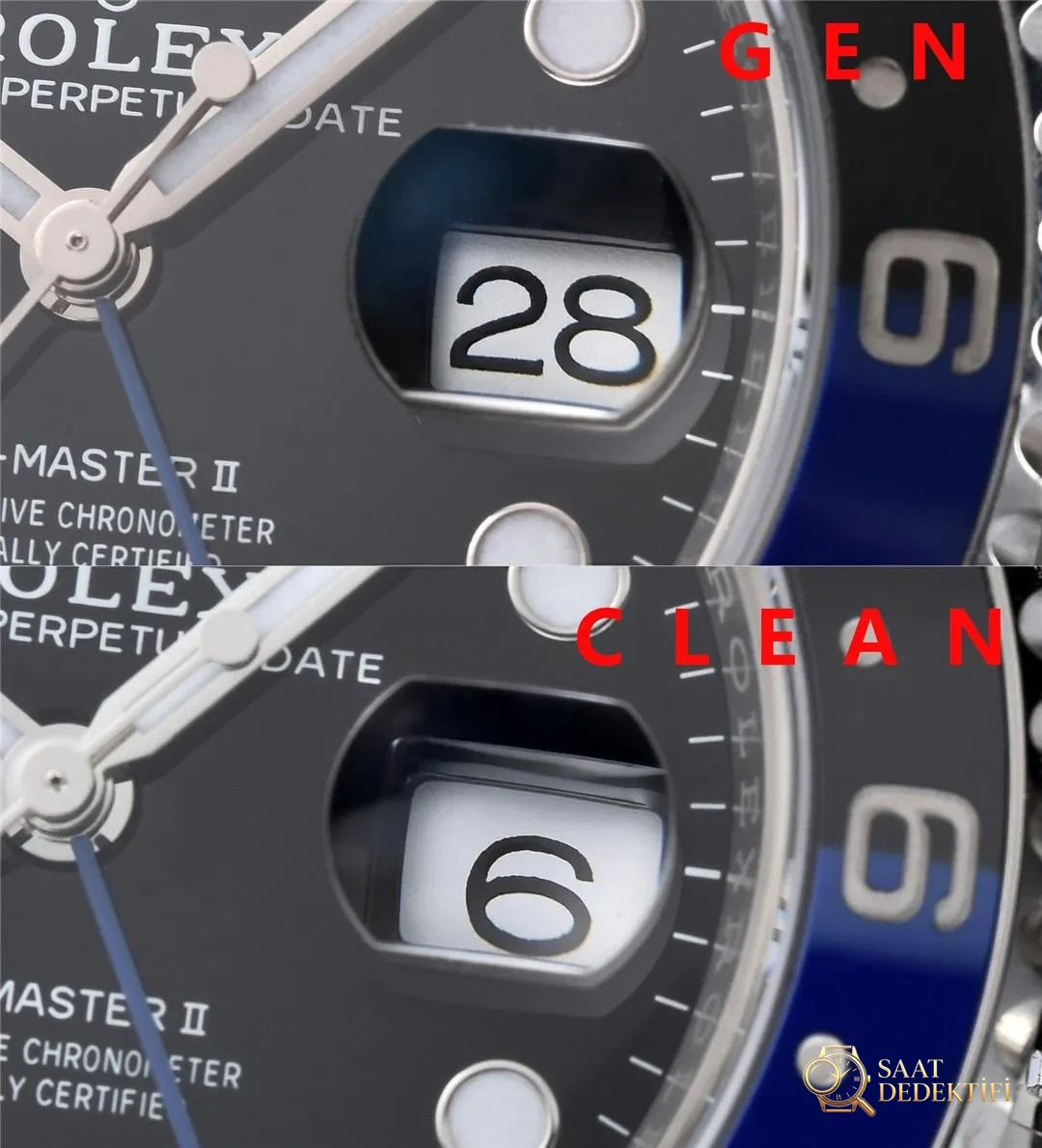 Gerçek-Replika Karşılaştırması: Clean Rolex GMT Inter Milan Bezel (Mavi-Siyah Bezel) - Balans Çarkı ve Zemberek Aksamı
