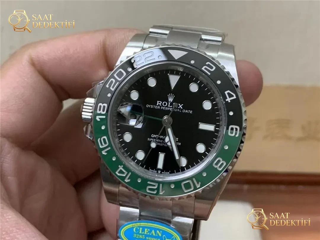 Gerçek-replika karşılaştırması: Clean Rolex GMT Sprite bezel Dandong 3285 mekanizması orijinaline uygun mu? - Kasa Profili ve Kurma Kolu İncelemesi