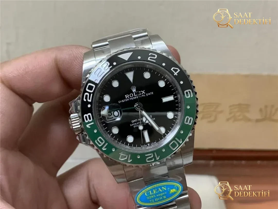 Gerçek-replika karşılaştırması: Clean Rolex GMT Sprite bezel Dandong 3285 mekanizması orijinaline uygun mu? - Makro Kadran ve İndeks İşçiliği