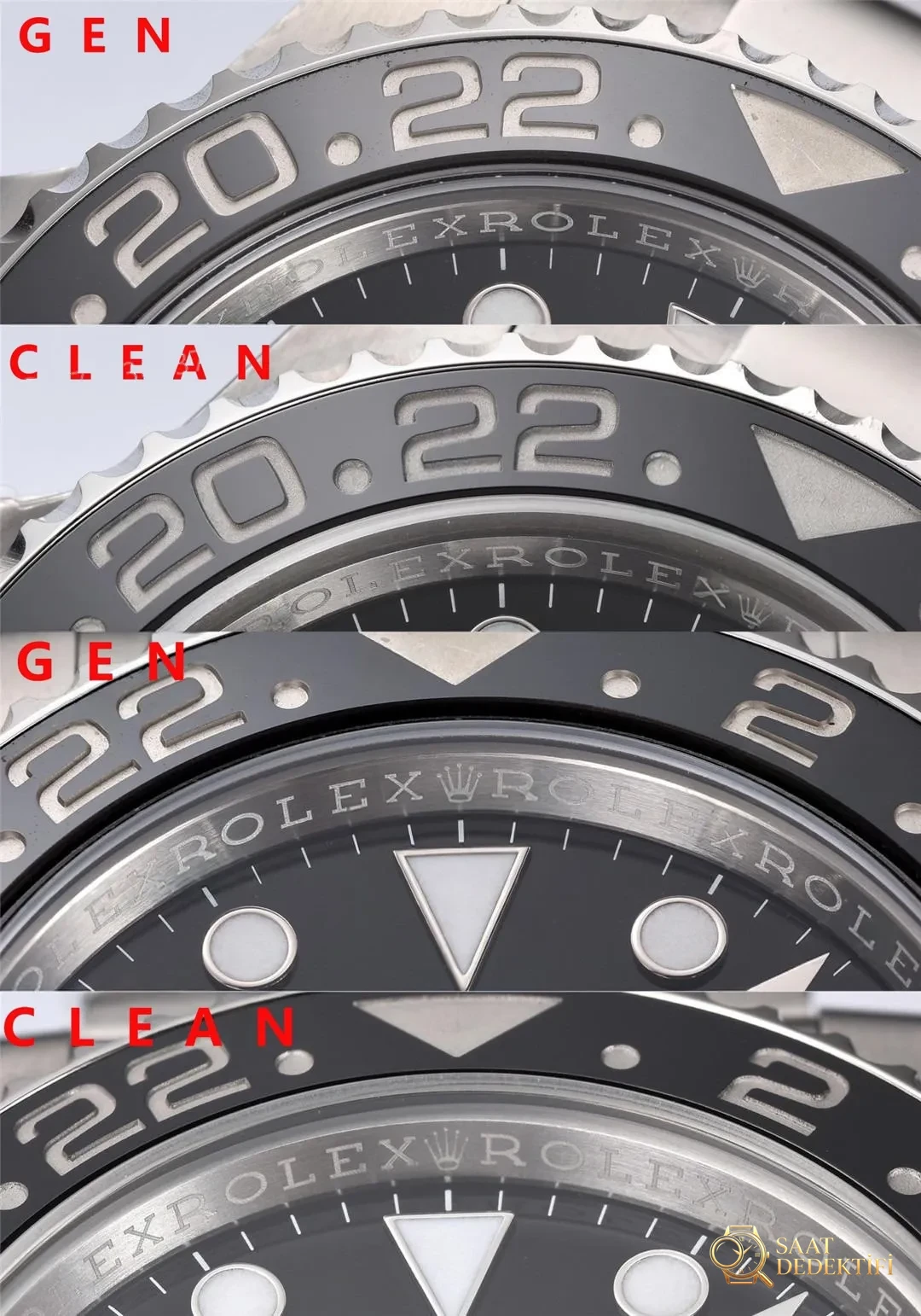 Gerçek-replika karşılaştırması: Clean Rolex GMT Sprite bezel Dandong 3285 mekanizması orijinaline uygun mu? - Arka Kapak Gravür ve Seri Numarası
