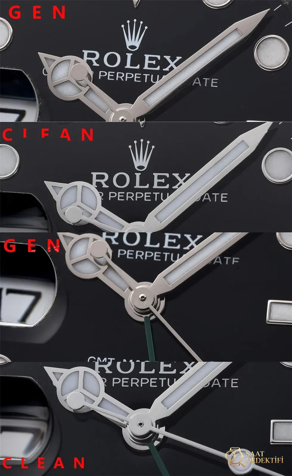 Gerçek-replika karşılaştırması: Clean Rolex GMT Sprite bezel Dandong 3285 mekanizması orijinaline uygun mu? - Bezel İçi Rehaut Gravürü ve Hizalaması