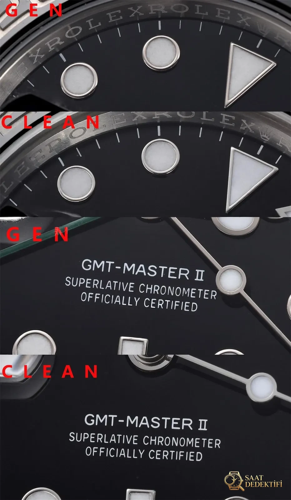Gerçek-replika karşılaştırması: Clean Rolex GMT Sprite bezel Dandong 3285 mekanizması orijinaline uygun mu? - Makro Mekanizma Köprüleri ve Cenevre Çizgileri
