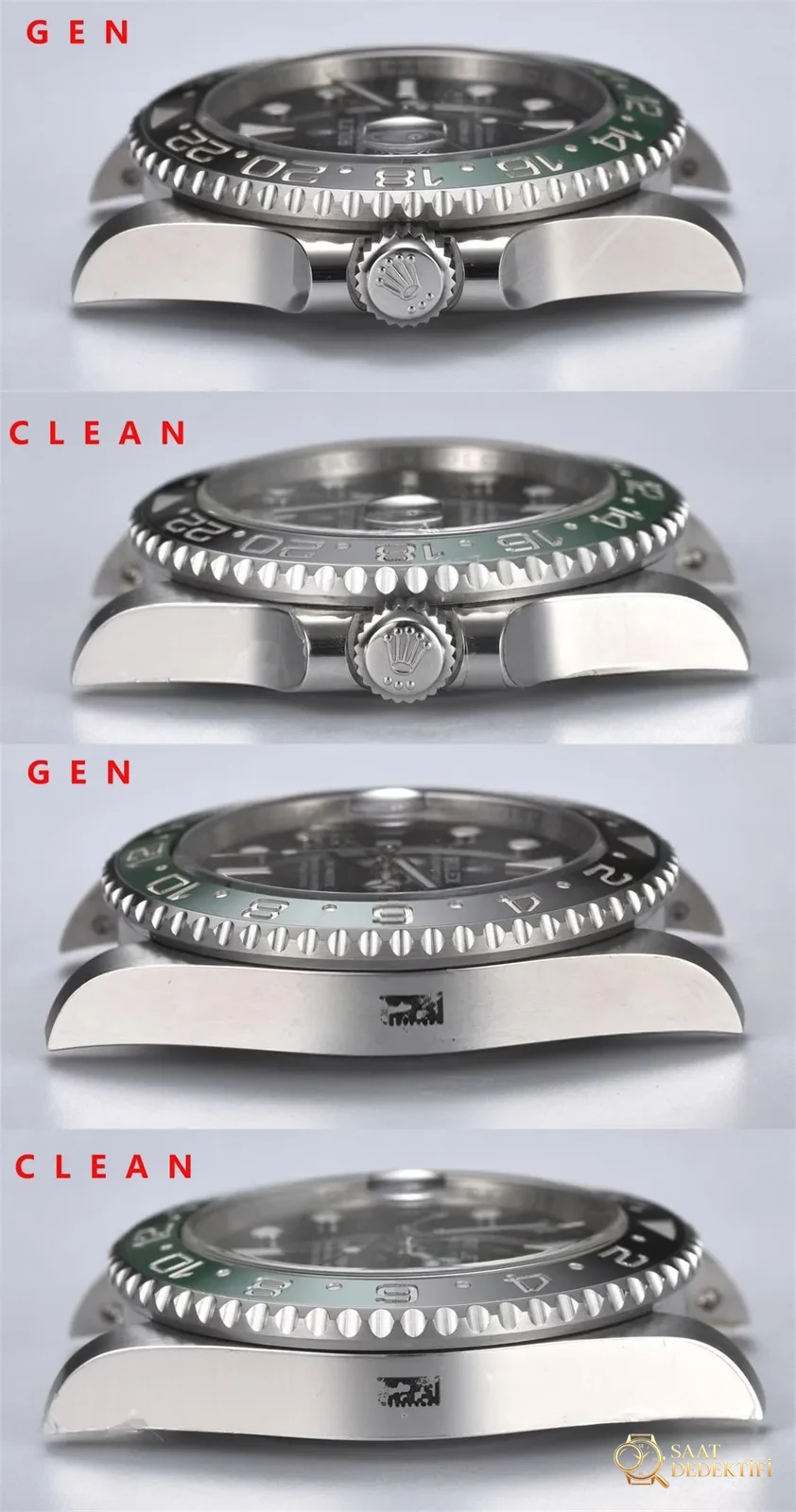 Gerçek-replika karşılaştırması: Clean Rolex GMT Sprite bezel Dandong 3285 mekanizması orijinaline uygun mu? - Takimetre Skalası ve Baskı Keskinliği
