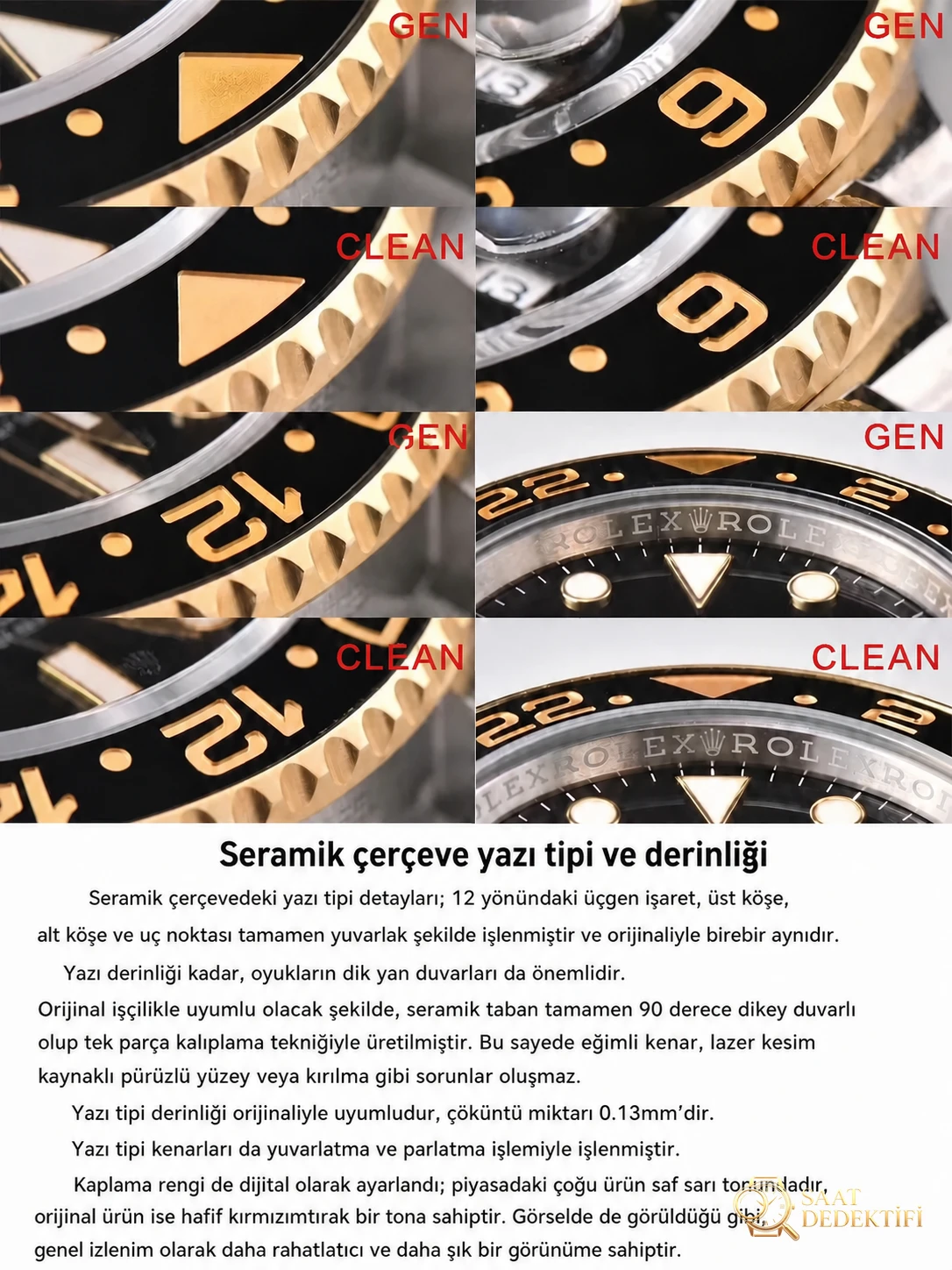 Gerçek-replika karşılaştırması: Clean Rolex iki renk (çelik-altın) GMT-Master 116713 replika saat - Arka Kapak ve Mekanizma Detayı