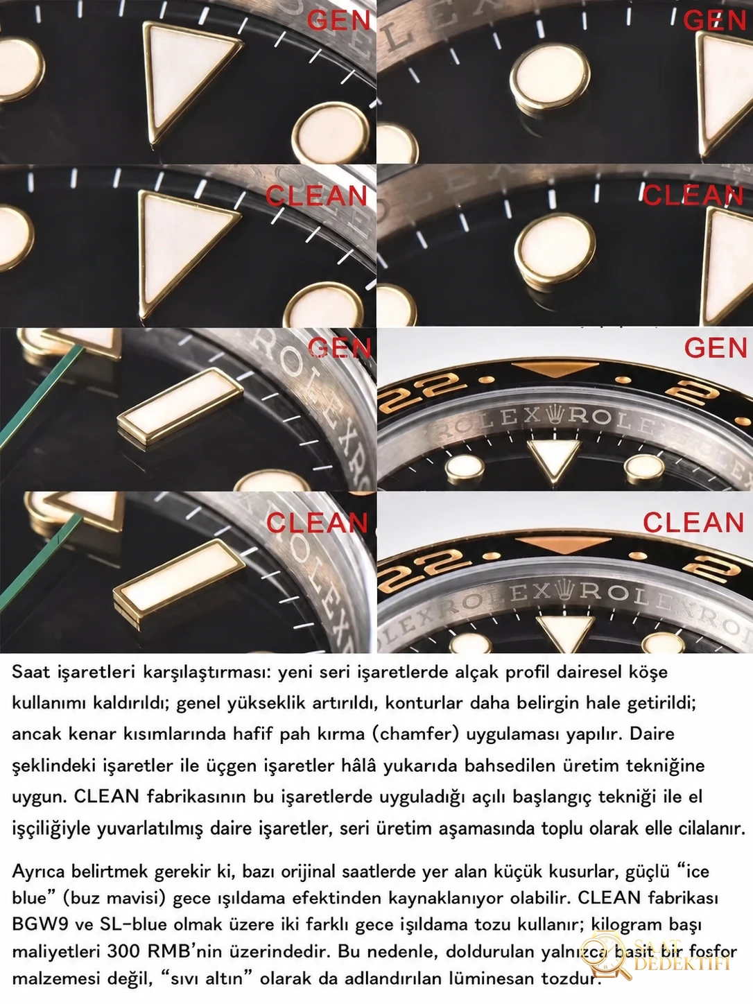 Gerçek-replika karşılaştırması: Clean Rolex iki renk (çelik-altın) GMT-Master 116713 replika saat - Bilezik, Toka ve Klips Mekanizması